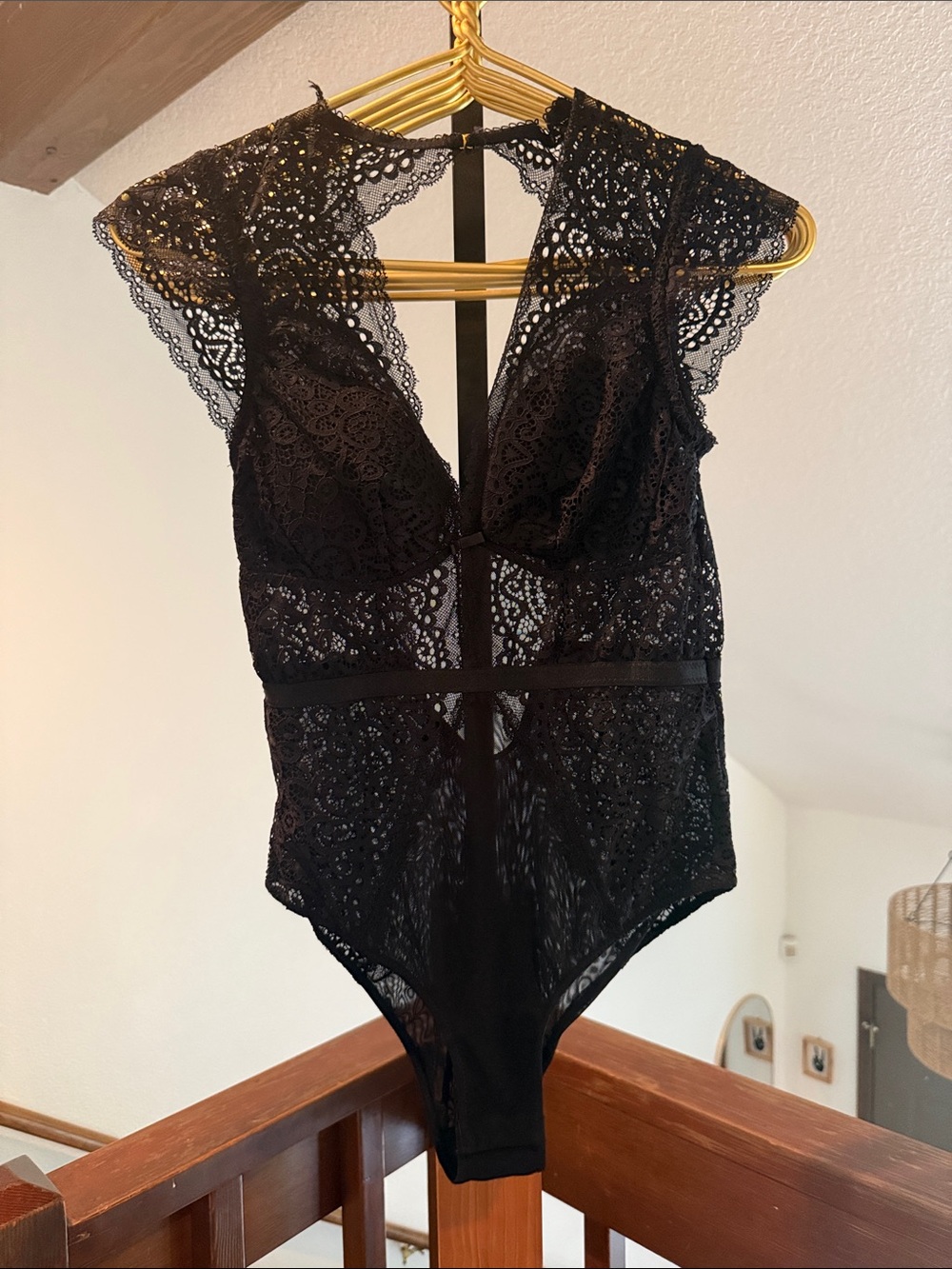 Sophie B Black Lace V-Neck Bodysuit Small